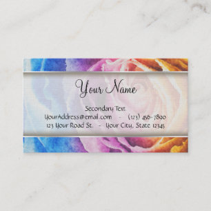 Watercolor Rainbow Rose Business Card