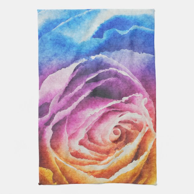 Watercolor Rainbow Rose Tea Towel (Vertical)