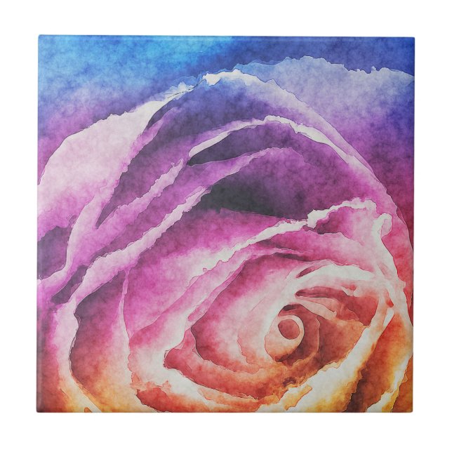 Watercolor Rainbow Rose Tile (Front)