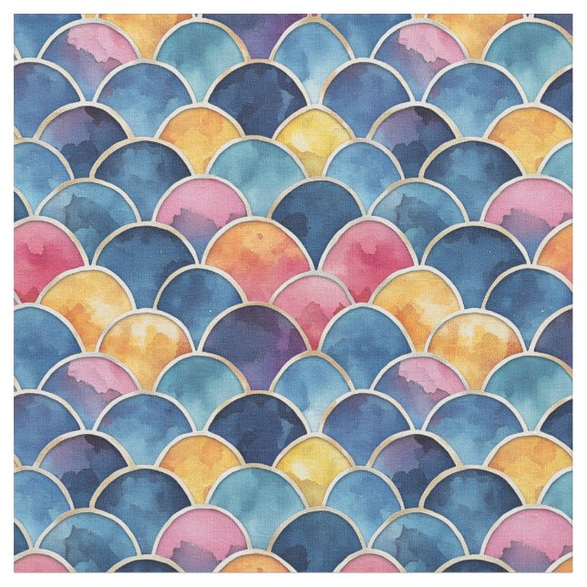 Watercolor Rainbow Scales Fabric (Close Up)