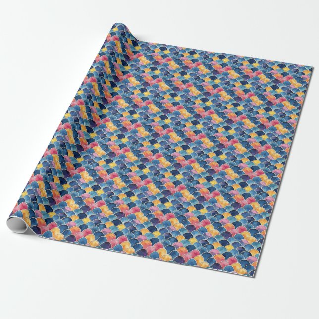Watercolor Rainbow Scales Wrapping Paper (Unrolled)