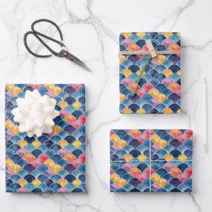 Watercolor Rainbow Scales Wrapping Paper Sheet