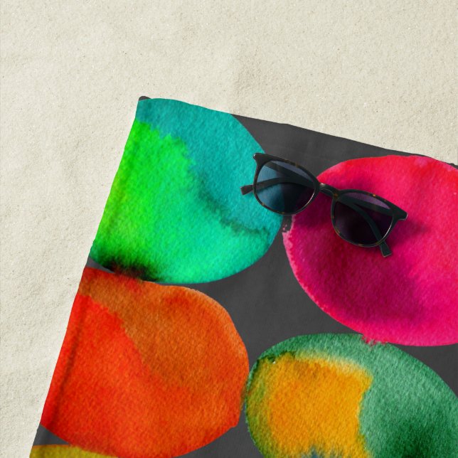 Watercolor rainbow spots art beach style towel (In Situ)