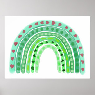 Watercolor Rainbow   St. Patrick's Day Shamrocks Poster