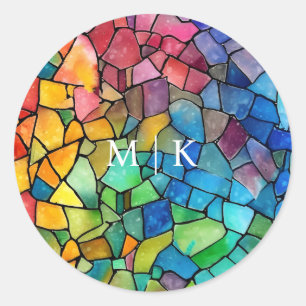 Watercolor Rainbow Stained Glass Classic Round Sticker