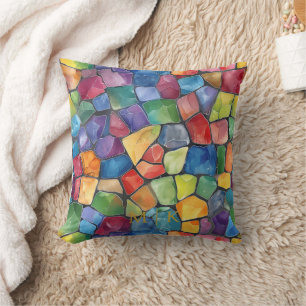 Watercolor Rainbow Stained Glass Cushion