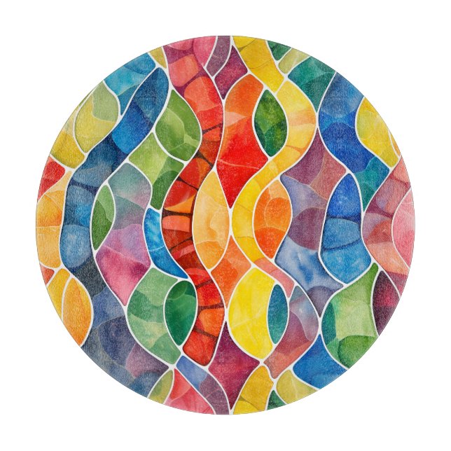 Watercolor Rainbow Stained Glass Cutting Board (Front)