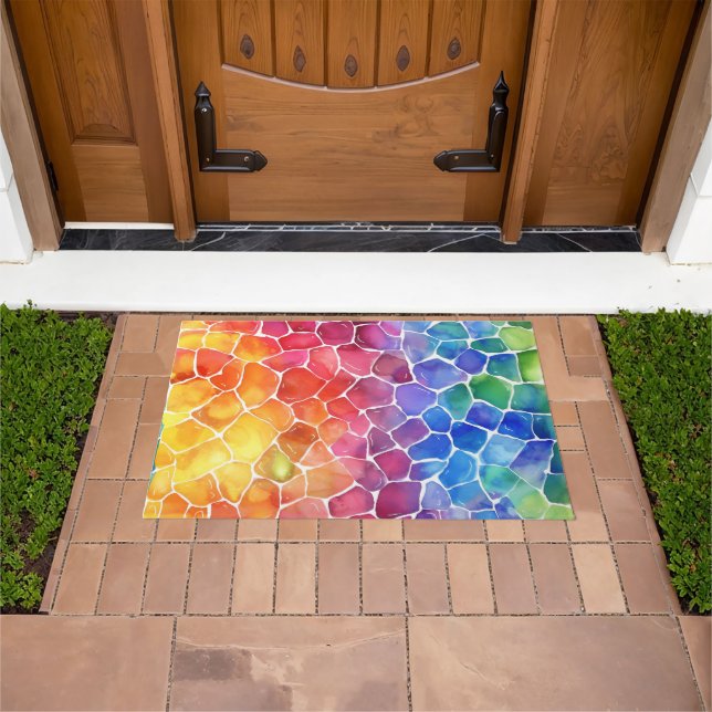 Watercolor Rainbow Stained Glass Doormat (Outdoor)