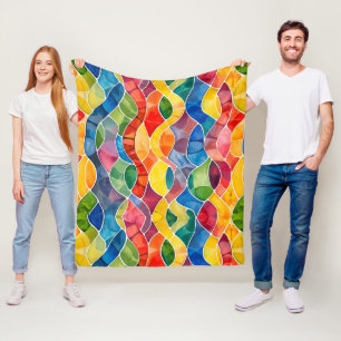 Watercolor Rainbow Stained Glass Fleece Blanket