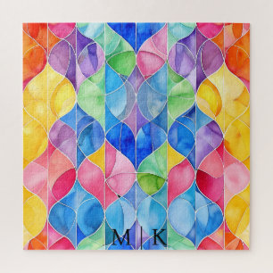 Watercolor Rainbow Stained Glass Jigsaw Puzzle