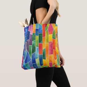 Watercolor Rainbow Stained Glass Tote Bag