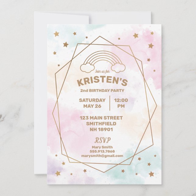 Watercolor Rainbow Stars Modern Party Invitation (Front)