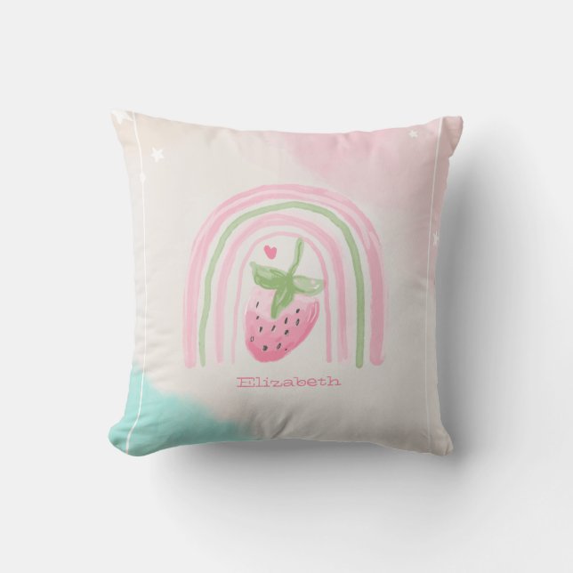 Watercolor Rainbow Strawberry  Cushion (Front)