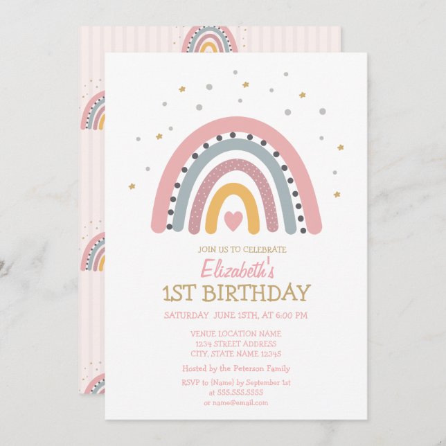Watercolor Rainbow Striped Birthday  Invitation (Front/Back)