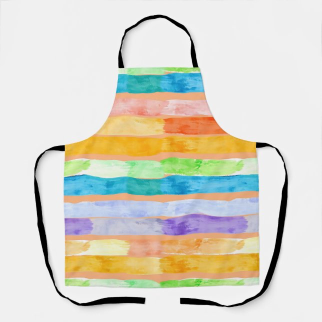 Watercolor Rainbow Stripes Abstract Apron (Front)