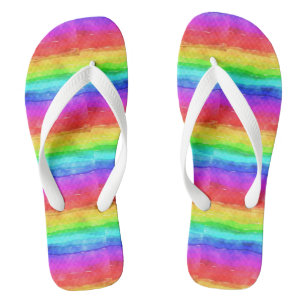 Watercolor Rainbow Stripes Design Flip Flops