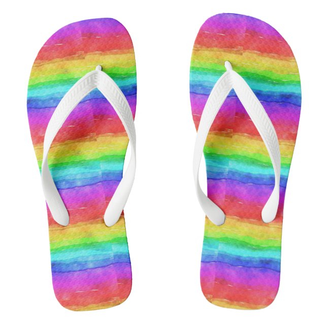Watercolor Rainbow Stripes Design Flip Flops (Footbed)