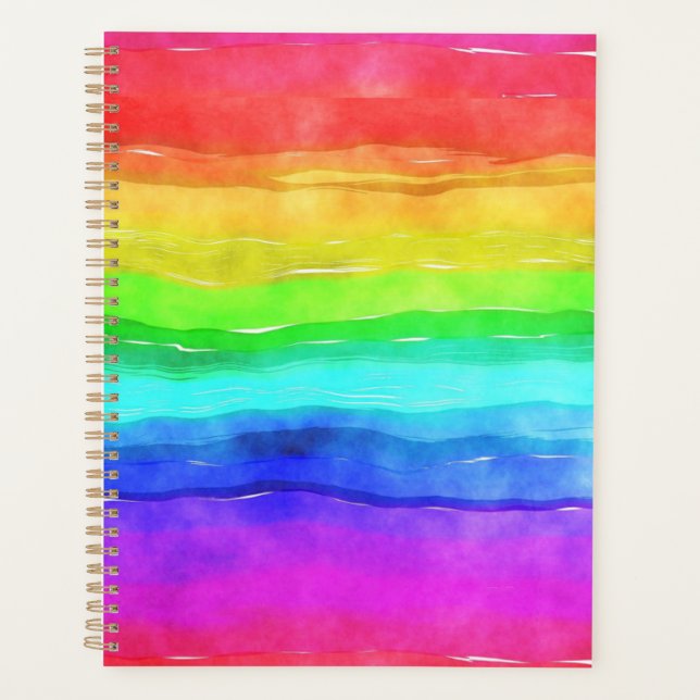 Watercolor Rainbow Stripes Design Planner (Front)