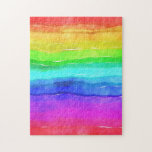 Watercolor Rainbow Stripes Jigsaw Puzzle<br><div class="desc">Bright and colourful multi coloured horizontal stripes painted in watercolor,  great background to custom with your own text or images or keep as a cheerful design.</div>