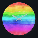 Watercolor Rainbow Stripes Large Clock<br><div class="desc">Bright and colorful multi colored horizontal stripes painted in watercolor,  great background to custom with your own text or images or keep as a cheerful design.</div>
