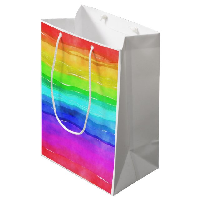Watercolor Rainbow Stripes Medium Gift Bag (Front Angled)