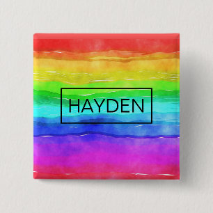 Watercolor Rainbow Stripes Personalised 15 Cm Square Badge