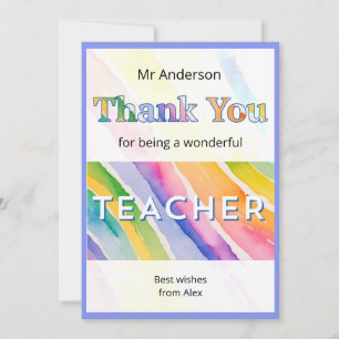 Watercolor Rainbow Stripes Teacher Thank You Card