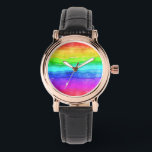 Watercolor Rainbow Stripes Watch<br><div class="desc">Bright and colourful multi coloured horizontal stripes painted in watercolor,  great background to custom with your own text or images or keep as a cheerful design.</div>