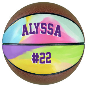Watercolor Rainbow Swirl Personalized Basketball