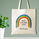 Watercolor Rainbow Teacher Thank You Gift Tote Bag<br><div class="desc">This Teacher's Tote bag is decorated with a child-like rainbow and the words Best Teacher Ever.
Easily customisable with your favourite teacher's name.</div>
