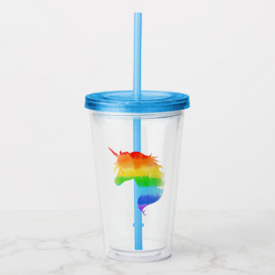 Watercolor Rainbow Unicorn Acrylic Tumbler