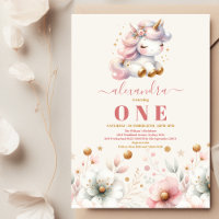 Watercolor Rainbow Unicorn Birthday Invitation 1st