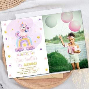 Watercolor Rainbow Unicorn Birthday Invitations ph