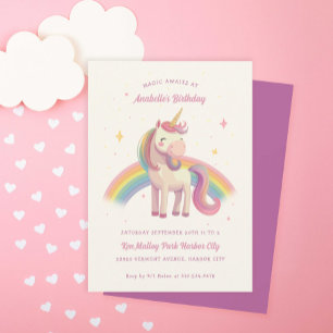 Watercolor Rainbow Unicorn Birthday Party Invitation