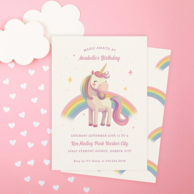 Watercolor Rainbow Unicorn Birthday Party Invitation (Creator Uploaded)