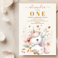 Watercolor Rainbow Unicorn Gold 1st Birthday 