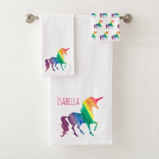 Watercolor Rainbow Unicorn Silhouette Personalised Bath Towel Set