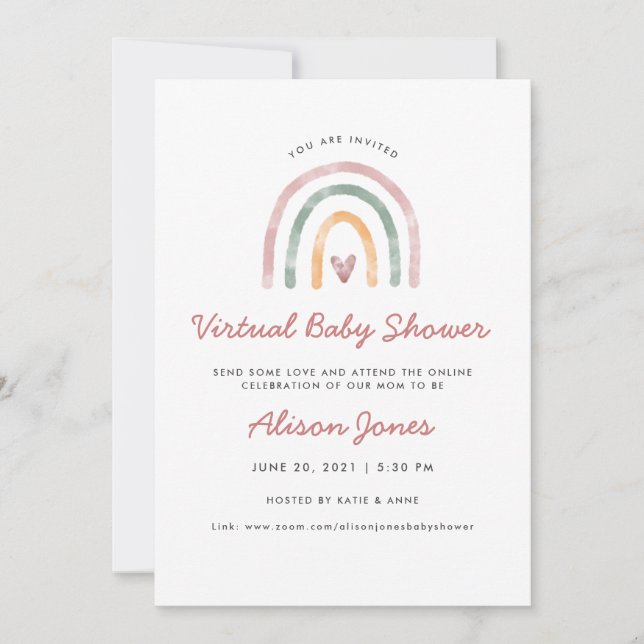 Watercolor Rainbow Virtual Baby Shower Announcement (Front)