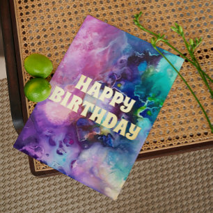 Watercolor Rainbow Whimsical Happy Birthday Foil Holiday Postcard