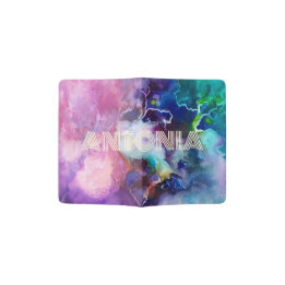 Watercolor Rainbow Whimsical Personalizable Name Passport Holder