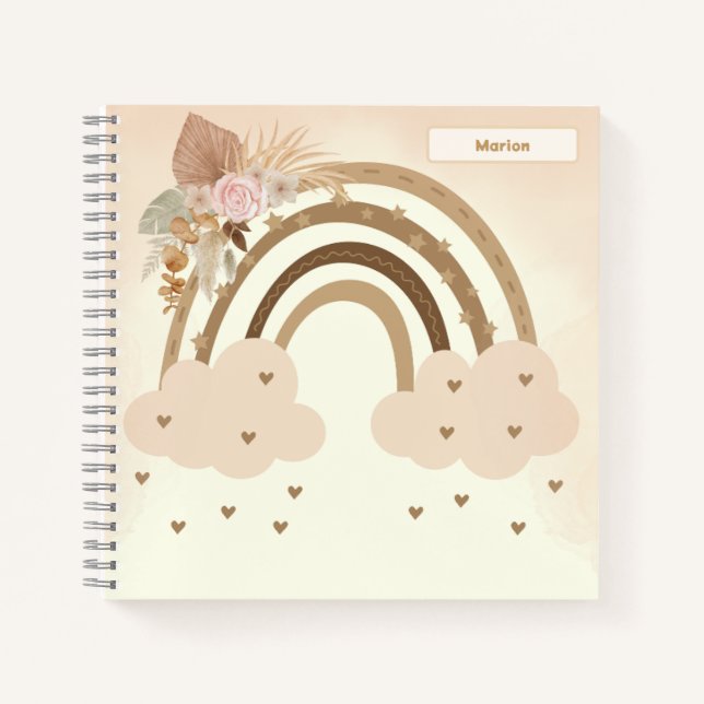 Watercolor Rainbow With Flower Notebook (Front)