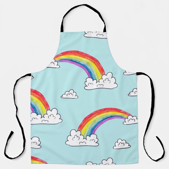Watercolor rainbows and clouds seamless pattern apron (Front)