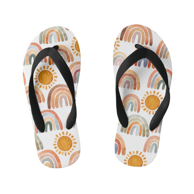 Watercolor Rainbows And Sun Earthy Tone   Kid's Jandals (Footbed)