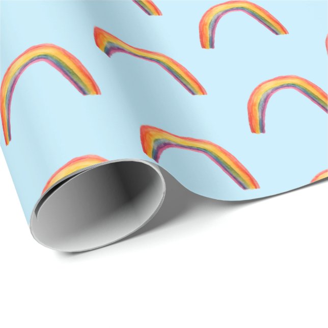 Watercolor rainbows blue wrapping paper (Roll Corner)
