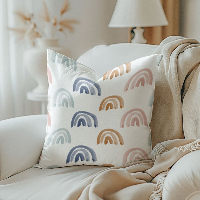 Watercolor Rainbows in Earth Tones Reversible Cushion (Watercolor Rainbows in Earth Tones Reversible Throw Pillow)