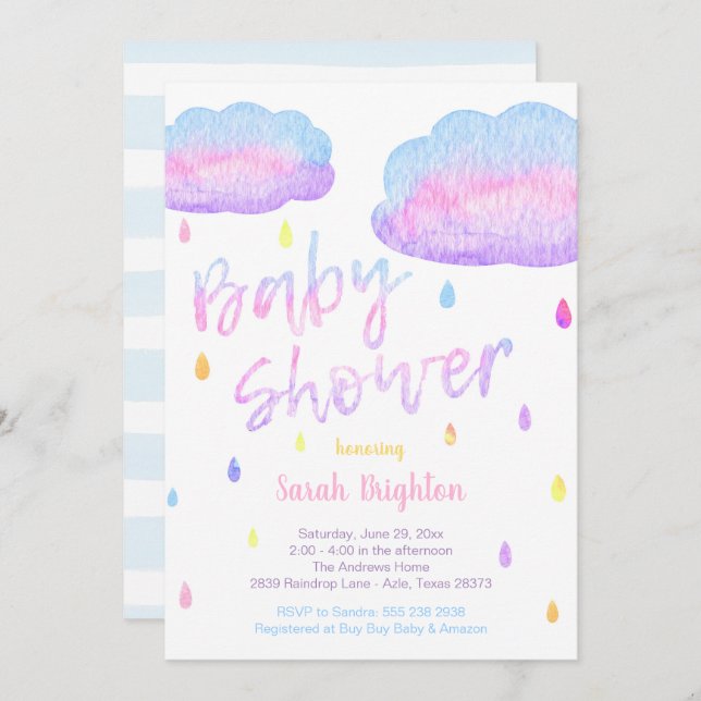 Watercolor Raindrop Baby Shower Invitation (Front/Back)