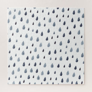 Watercolor raindrops, indigo seamless pattern. jigsaw puzzle
