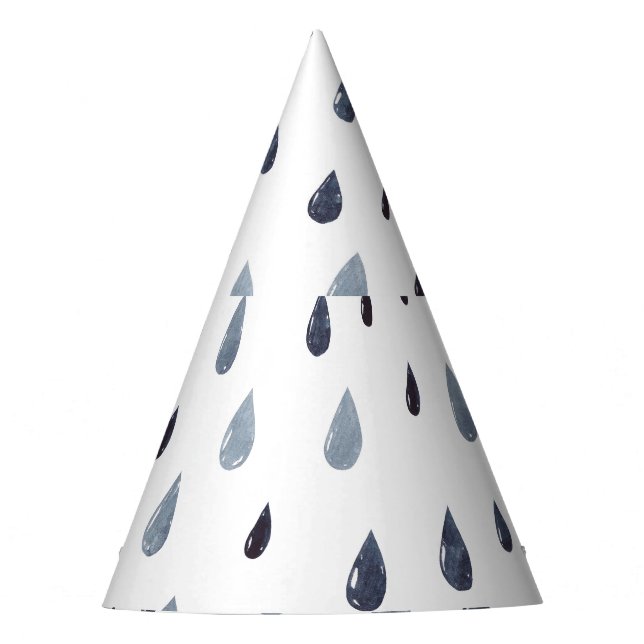 Watercolor raindrops, indigo seamless pattern. party hat (Front)