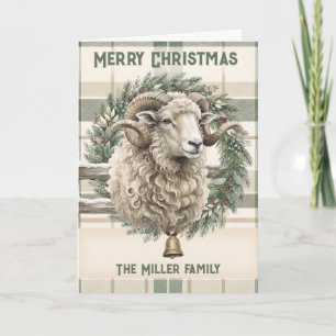 Watercolor Ram Plaid Woodland Christmas Custom Card