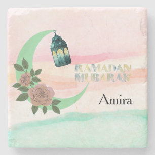 Watercolor Ramadan – Crescent Moon Stone Coaster